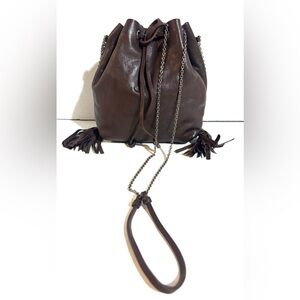 Miu Miu Brown Leather crossbody Drawstring mini Bag